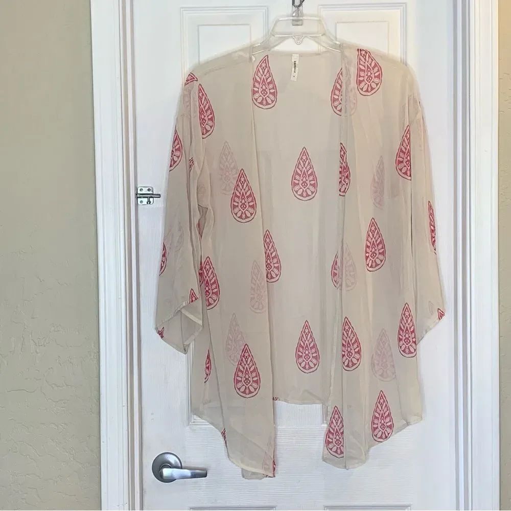 Emerald Boho Tunic Shawl Open Front Sheer Coverup Top Size Small
